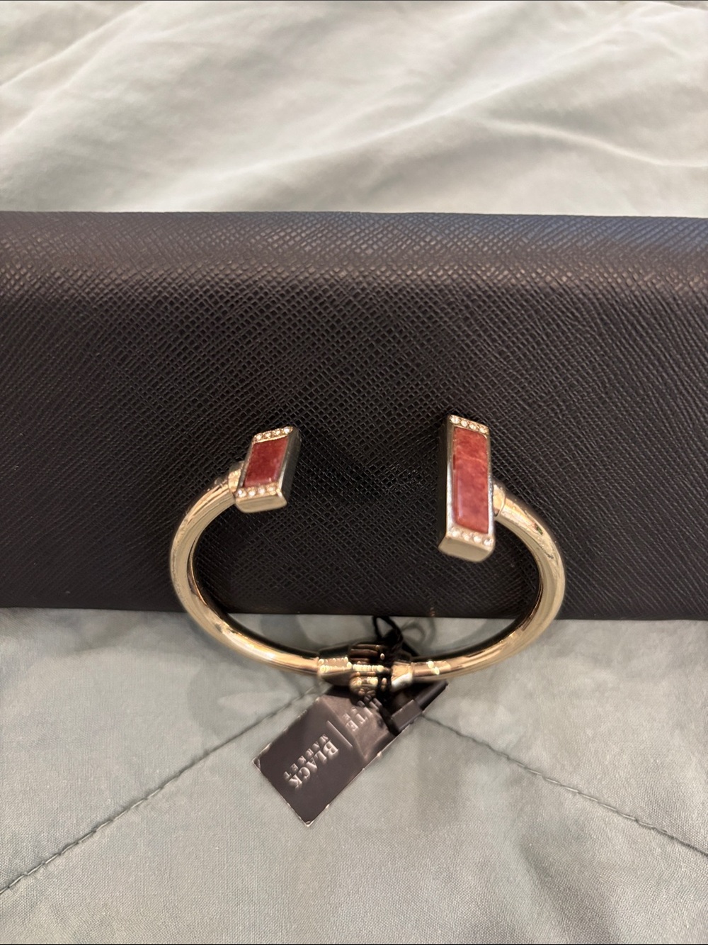 White House Black Market Gold Toned Open Cuff Bracelet with Brown Stone Accents
